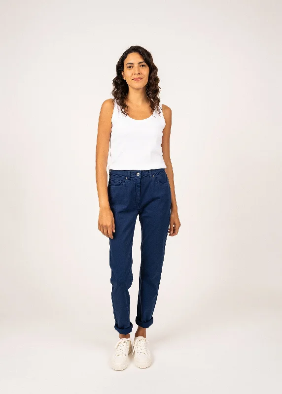 Pantalon taille haute Mimosa - coupe slim en coton stretch (INDIGO)