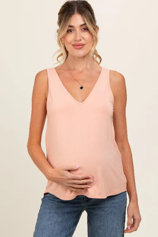 Peach V-Neck Maternity Tank Top