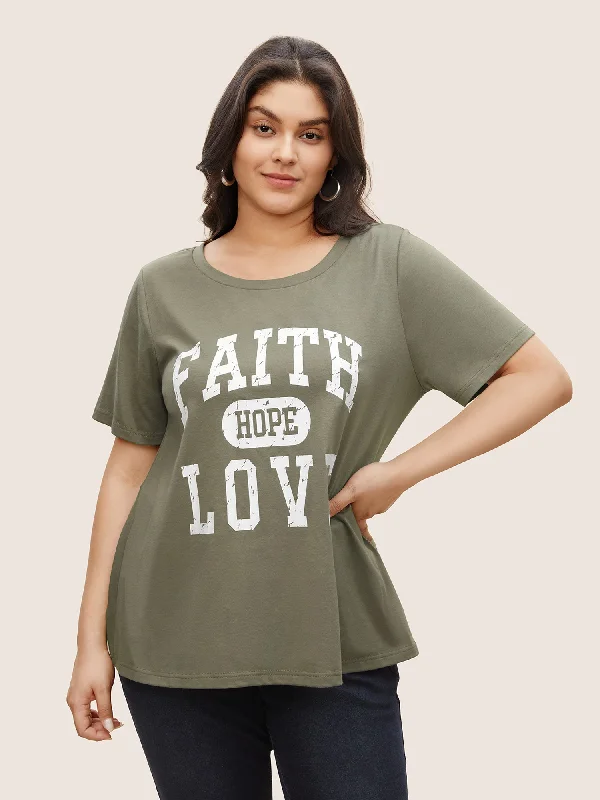 Positive Slogans Letter Print Round Neck T-shirt