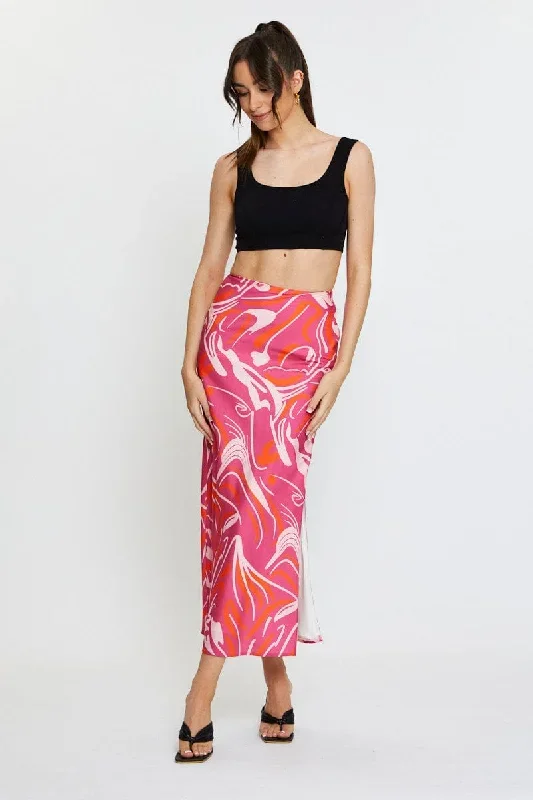 Print Slip Skirt High Rise Maxi