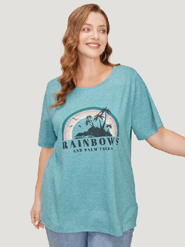 Rainbow & Letter Print Short Sleeve T-shirt