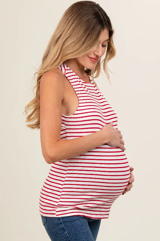 red-striped-high-neckline-maternity-tank