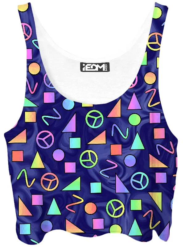 Retro Shapes Peace Symbols Blue Crop Top