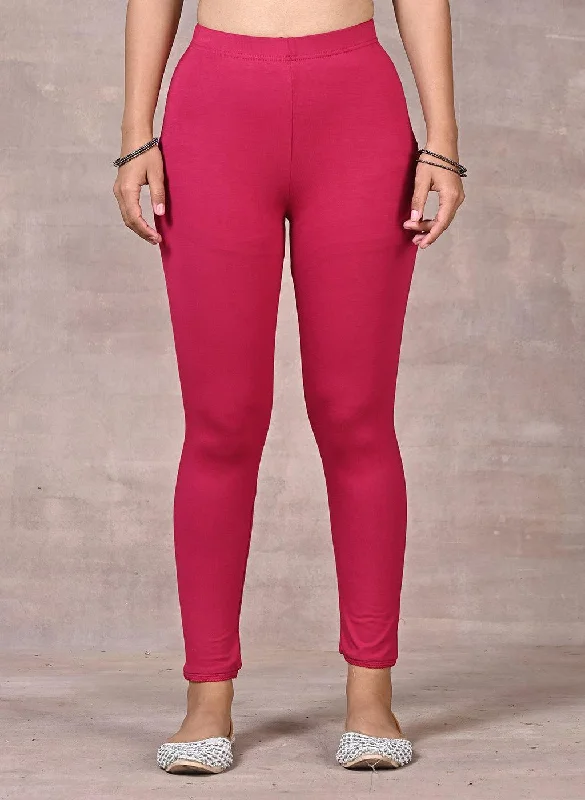 Rose Pink Ankle Length Plain Legging