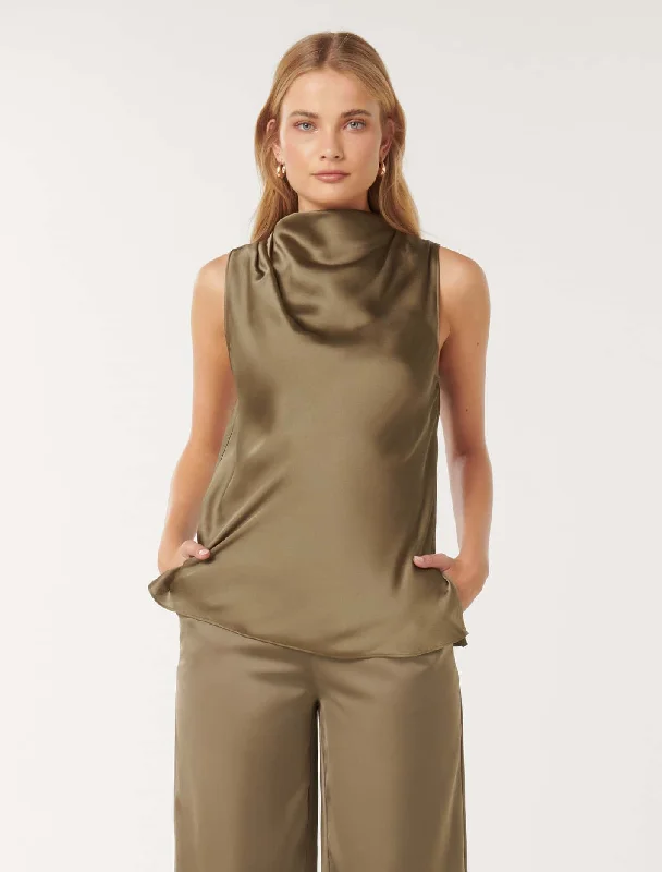 Sallie Satin Cowl Tank Top