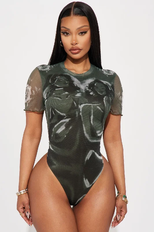 Seeing Double Mesh Bodysuit - Olive/combo