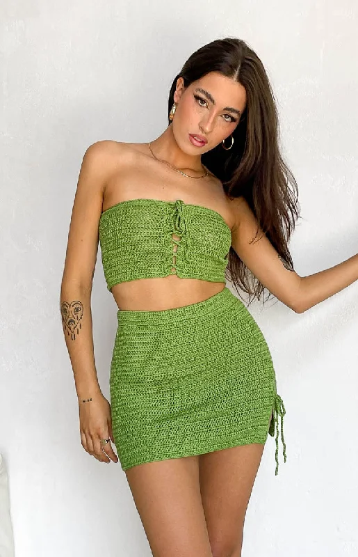 Stella Green Strapless Crochet Top