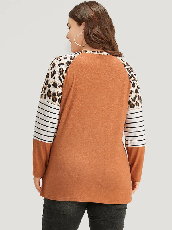 striped-patchwork-leopard-print-crew-neck-t-shirt