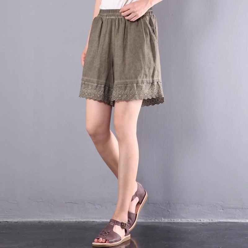 summer-green-pockets-linen-shorts-oversize-elastic-waist-shorts