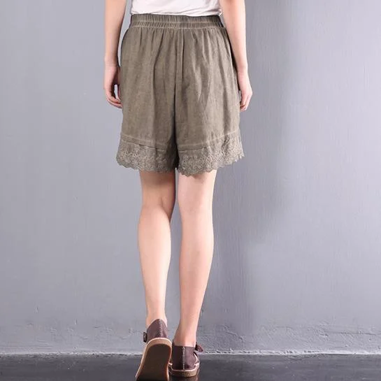 summer-green-pockets-linen-shorts-oversize-elastic-waist-shorts