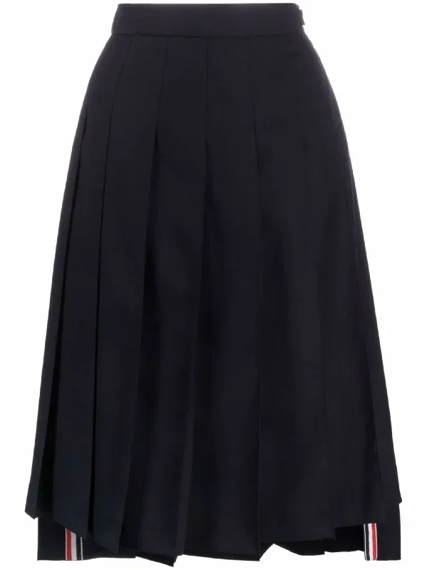 Twill Pleated Midi Skirt