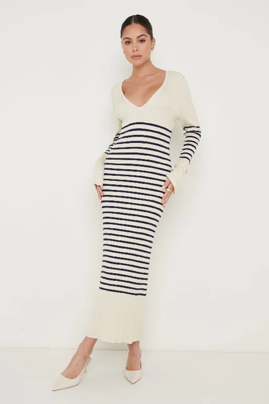 Vanessa Striped Knit Dress - Cream and Blue