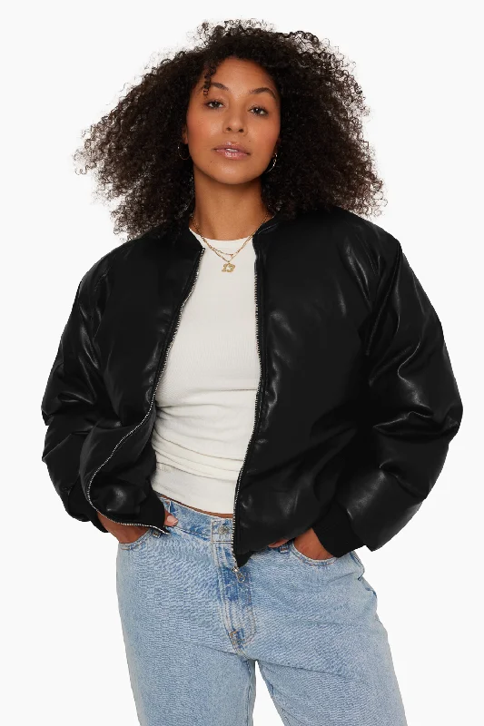 VEGAN LEATHER BOMBER - ONYX