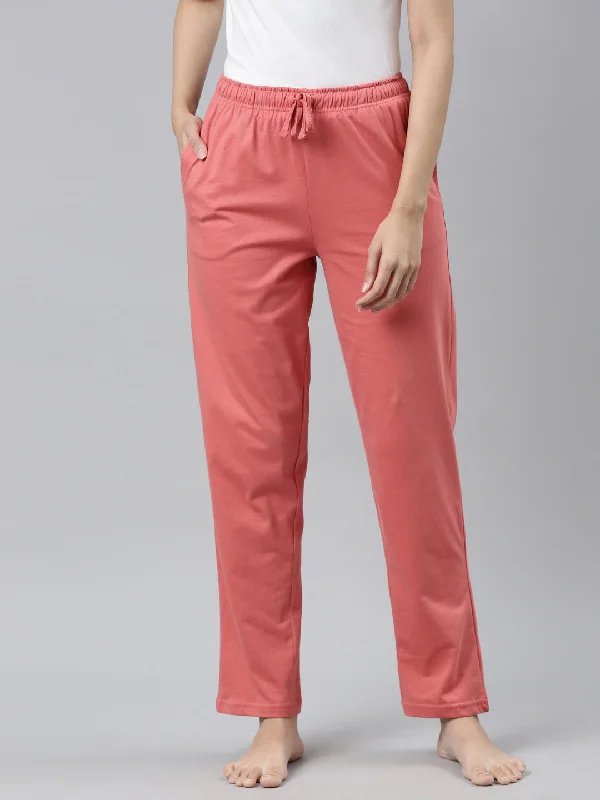 Women Solid Dusty Pink Cotton Knit Lounge Pants