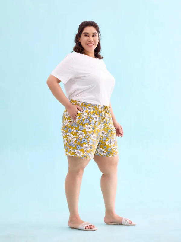 women-printed-yellow-cotton-knit-lounge-shorts