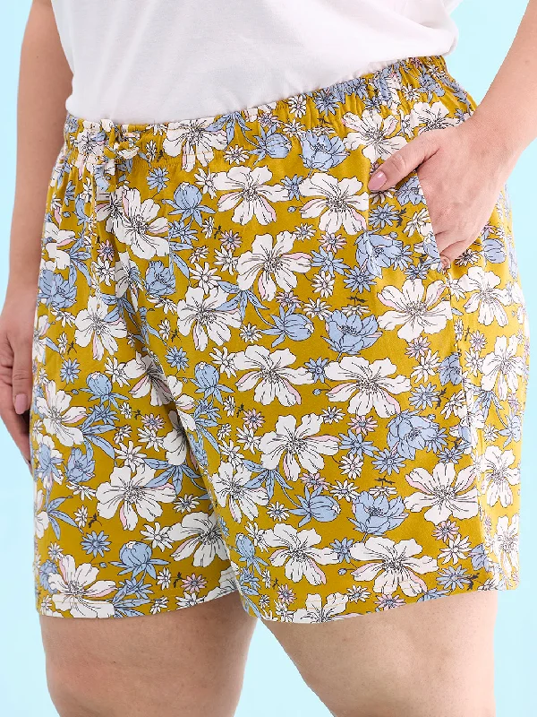 women-printed-yellow-cotton-knit-lounge-shorts