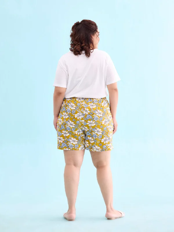 women-printed-yellow-cotton-knit-lounge-shorts